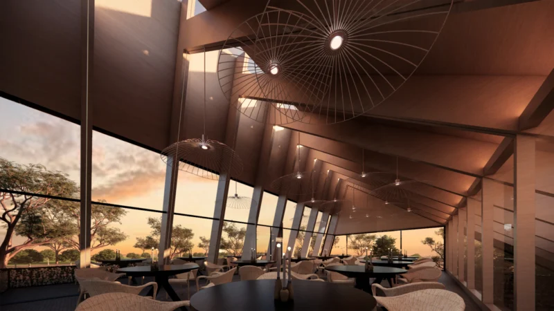 Open courtyard design promoting interaction with natural elements