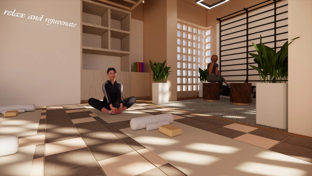 Calm zones designed for adults, group workouts, and relaxation